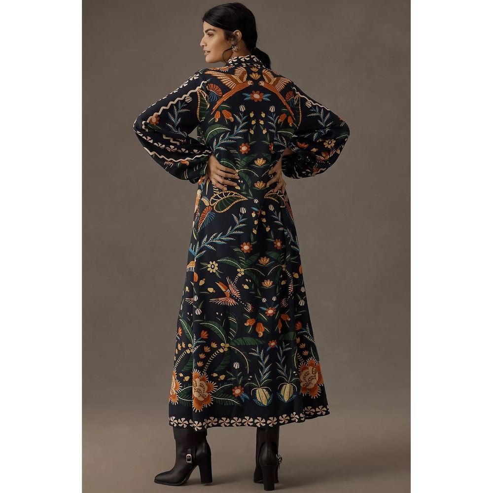 Anthropologie Farm Rio Multicolor Button Front Maxi Dress A Line Tropical SZ XXS - Picture 8 of 8